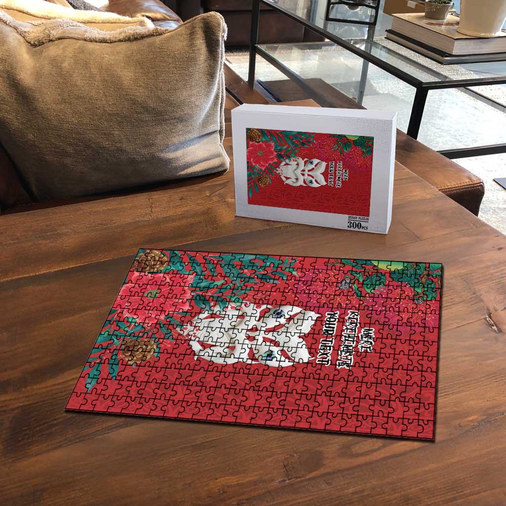 Maori Wheku Meri Kirihimete Personalised Puzzle All Red Indigenous Maori Motif - Aussie Hoodie