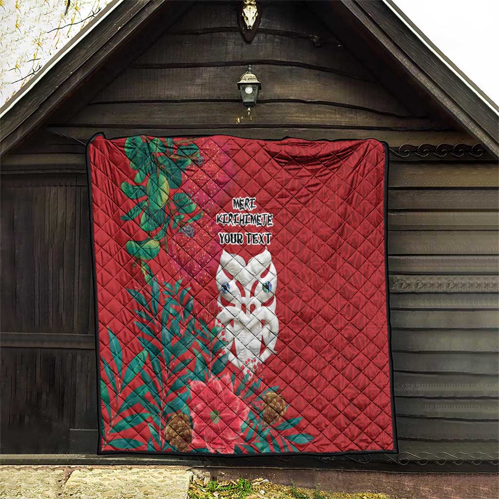 Maori Wheku Meri Kirihimete Personalised Quilt All Red Indigenous Maori Motif - Aussie Hoodie