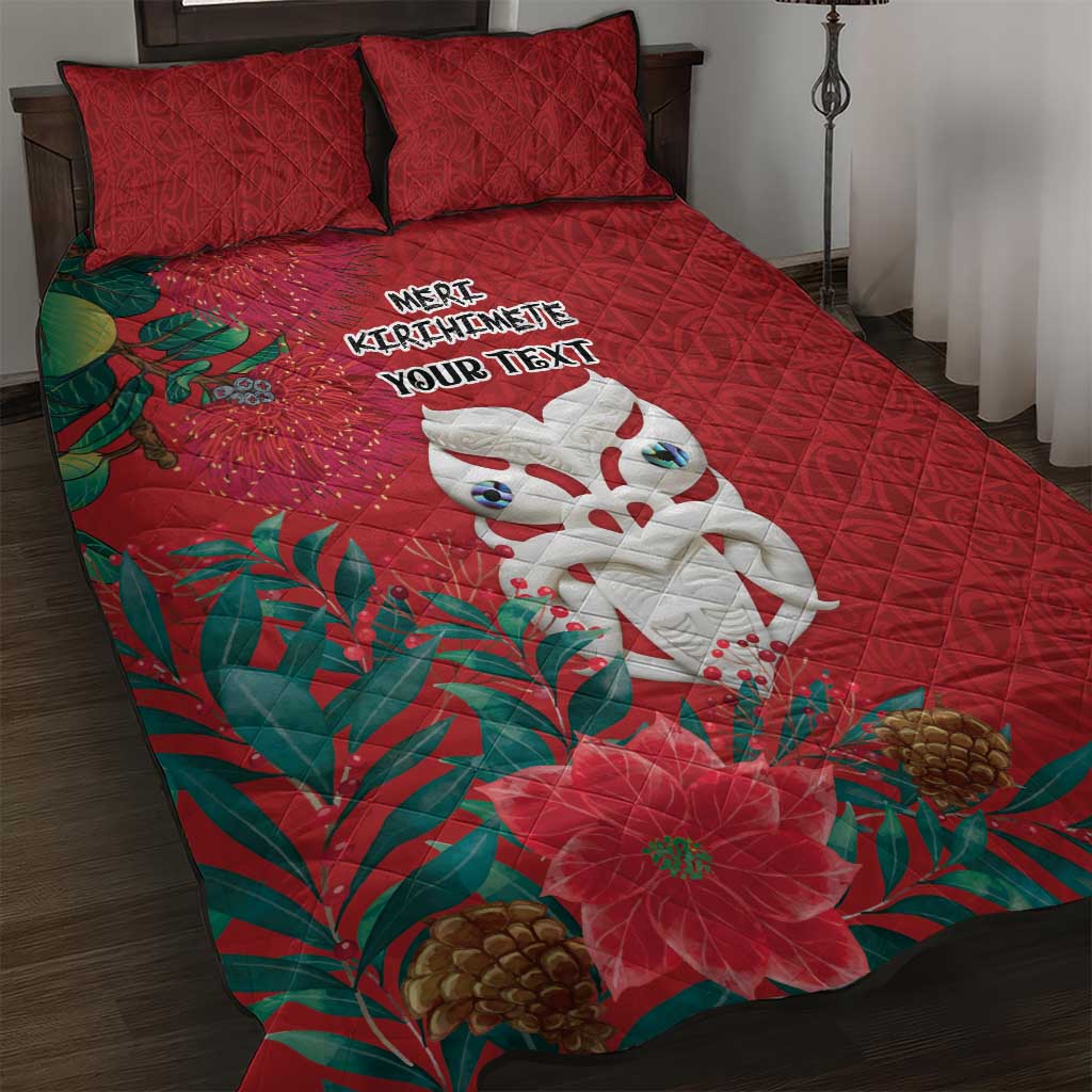 Maori Wheku Meri Kirihimete Personalised Quilt Bed Set All Red Indigenous Maori Motif - Aussie Hoodie