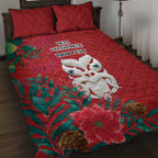 Maori Wheku Meri Kirihimete Personalised Quilt Bed Set All Red Indigenous Maori Motif - Aussie Hoodie