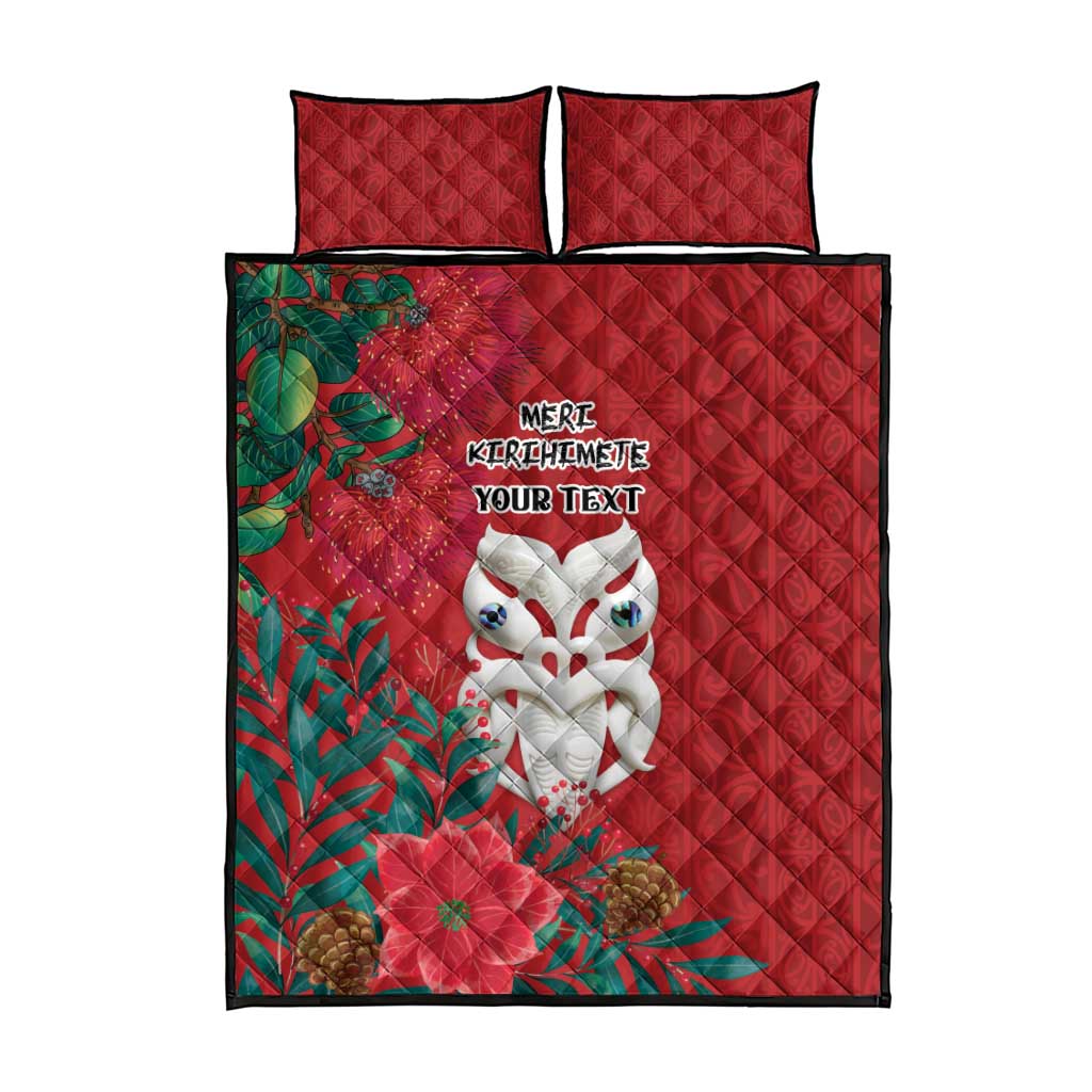 Maori Wheku Meri Kirihimete Personalised Quilt Bed Set All Red Indigenous Maori Motif - Aussie Hoodie