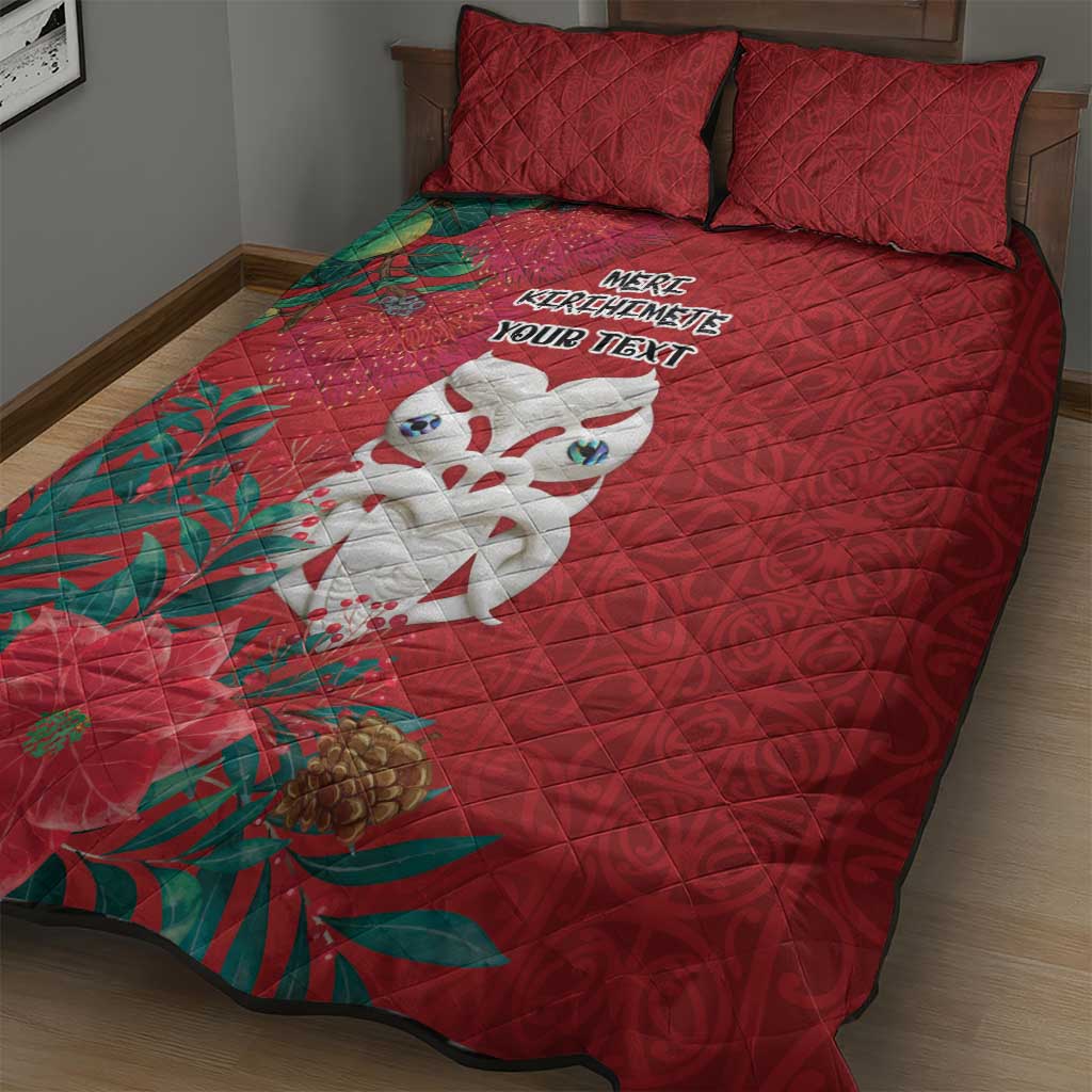 Maori Wheku Meri Kirihimete Personalised Quilt Bed Set All Red Indigenous Maori Motif - Aussie Hoodie