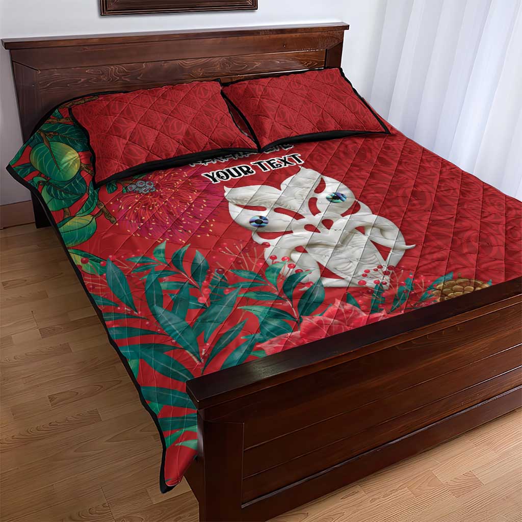 Maori Wheku Meri Kirihimete Personalised Quilt Bed Set All Red Indigenous Maori Motif - Aussie Hoodie