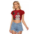 Maori Wheku Meri Kirihimete Personalised Raglan Cropped T Shirt All Red Indigenous Maori Motif - Aussie Hoodie