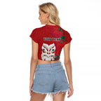 Maori Wheku Meri Kirihimete Personalised Raglan Cropped T Shirt All Red Indigenous Maori Motif - Aussie Hoodie