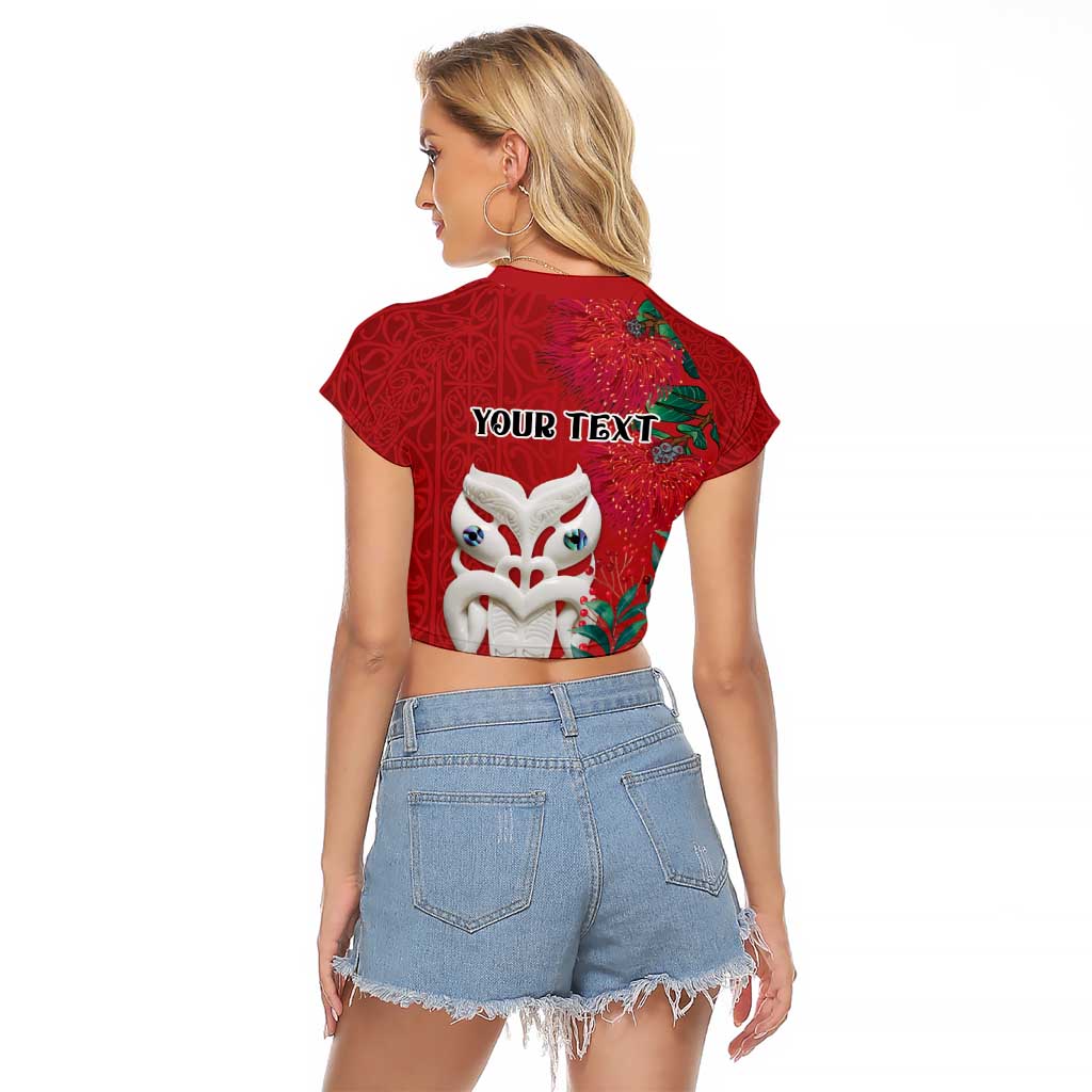 Maori Wheku Meri Kirihimete Personalised Raglan Cropped T Shirt All Red Indigenous Maori Motif - Aussie Hoodie