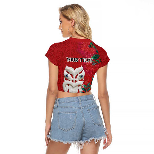 Maori Wheku Meri Kirihimete Personalised Raglan Cropped T Shirt All Red Indigenous Maori Motif - Aussie Hoodie