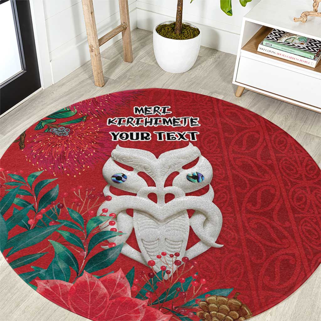 Maori Wheku Meri Kirihimete Personalised Round Carpet All Red Indigenous Maori Motif - Aussie Hoodie