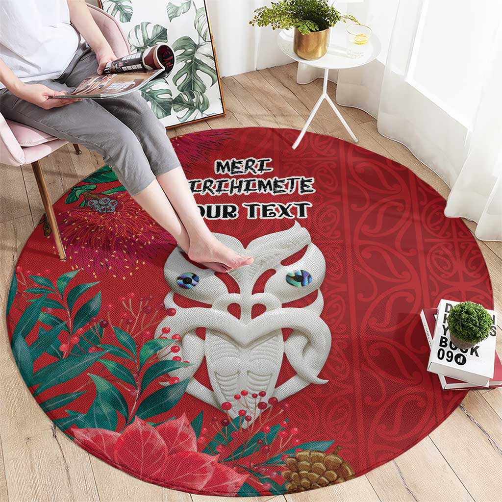 Maori Wheku Meri Kirihimete Personalised Round Carpet All Red Indigenous Maori Motif - Aussie Hoodie