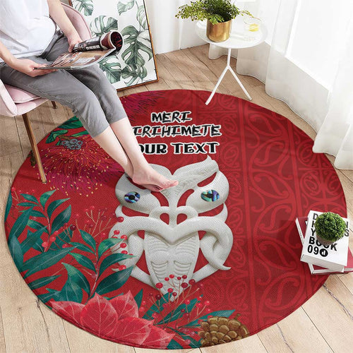 Maori Wheku Meri Kirihimete Personalised Round Carpet All Red Indigenous Maori Motif - Aussie Hoodie