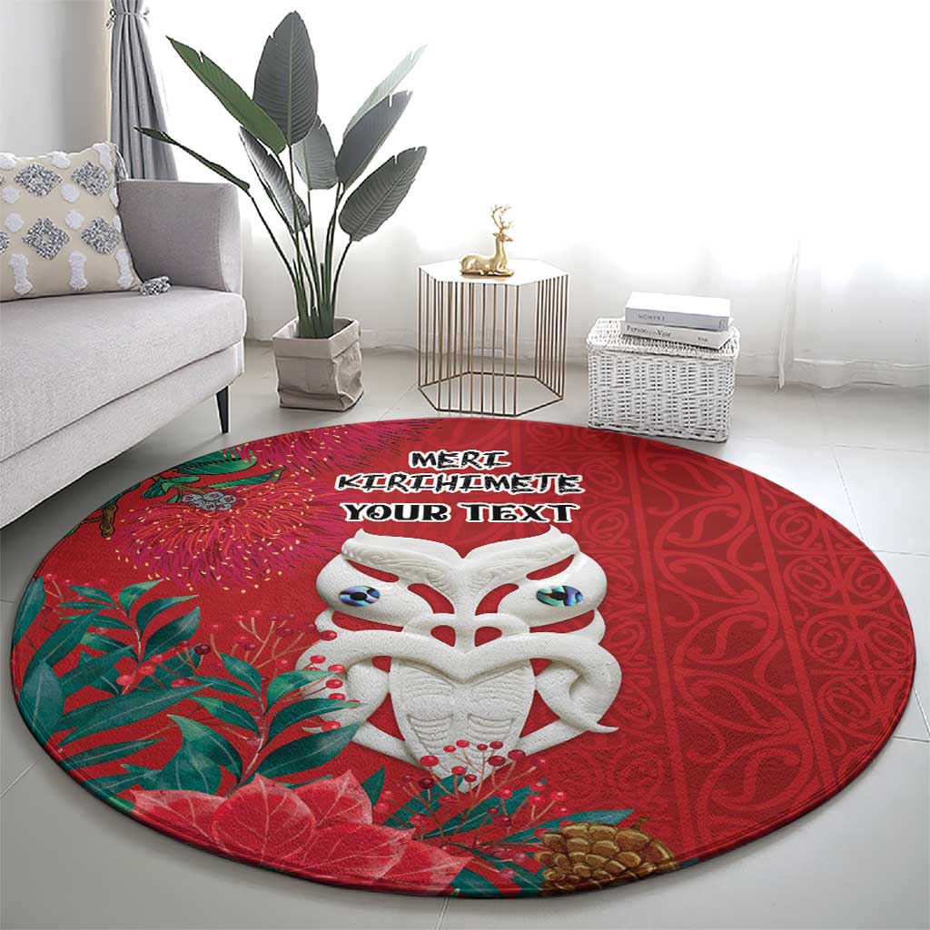 Maori Wheku Meri Kirihimete Personalised Round Carpet All Red Indigenous Maori Motif - Aussie Hoodie