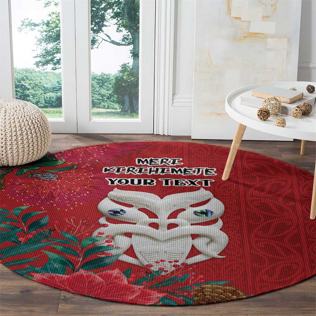 Maori Wheku Meri Kirihimete Personalised Round Carpet All Red Indigenous Maori Motif - Aussie Hoodie