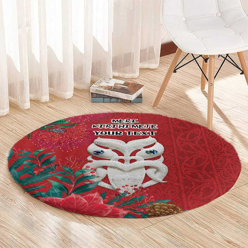 Maori Wheku Meri Kirihimete Personalised Round Carpet All Red Indigenous Maori Motif - Aussie Hoodie
