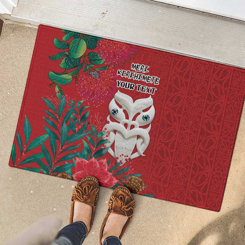 Maori Wheku Meri Kirihimete Personalised Rubber Doormat All Red Indigenous Maori Motif - Aussie Hoodie