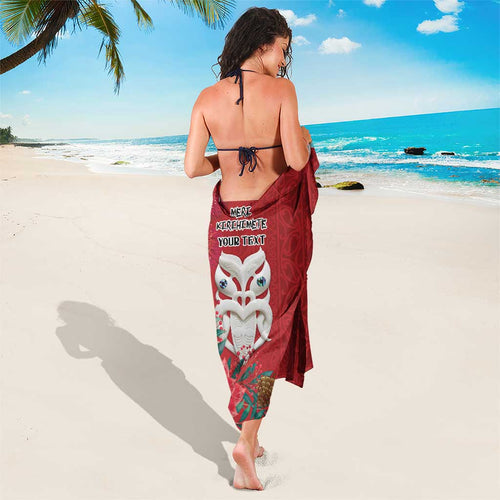 Maori Wheku Meri Kirihimete Personalised Sarong All Red Indigenous Maori Motif - Aussie Hoodie