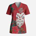 Maori Wheku Meri Kirihimete Personalised Scrub Top All Red Indigenous Maori Motif - Aussie Hoodie