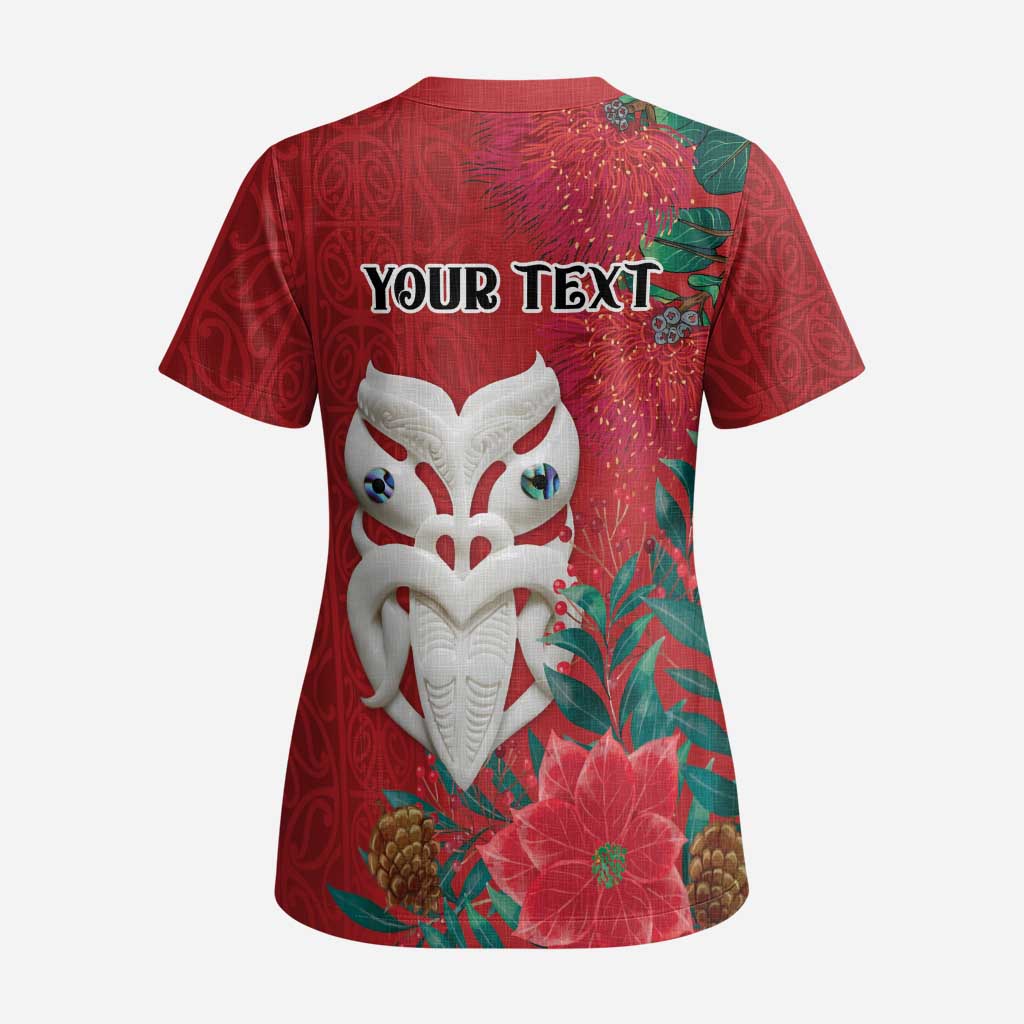 Maori Wheku Meri Kirihimete Personalised Scrub Top All Red Indigenous Maori Motif - Aussie Hoodie