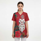 Maori Wheku Meri Kirihimete Personalised Scrub Top All Red Indigenous Maori Motif - Aussie Hoodie