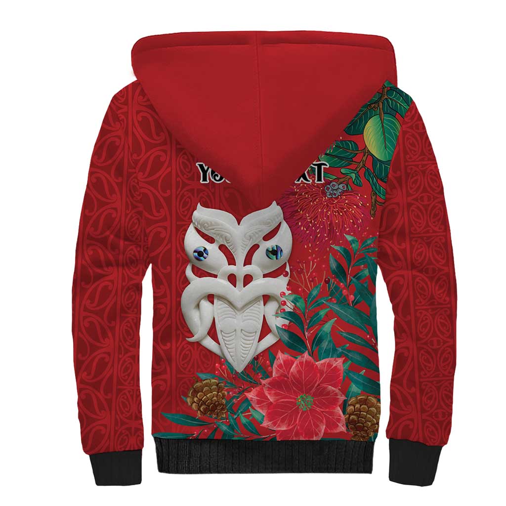 Maori Wheku Meri Kirihimete Personalised Sherpa Hoodie All Red Indigenous Maori Motif - Aussie Hoodie