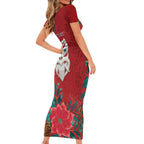 Maori Wheku Meri Kirihimete Personalised Short Sleeve Bodycon Dress All Red Indigenous Maori Motif - Aussie Hoodie