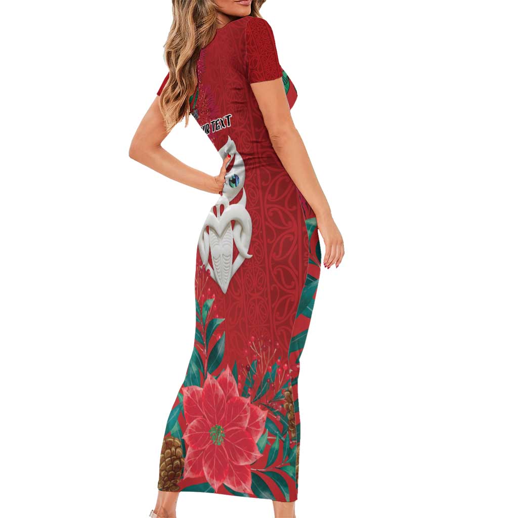 Maori Wheku Meri Kirihimete Personalised Short Sleeve Bodycon Dress All Red Indigenous Maori Motif - Aussie Hoodie