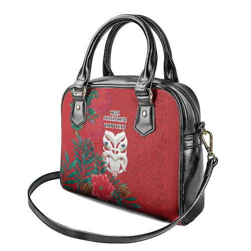 Maori Wheku Meri Kirihimete Personalised Shoulder Handbag All Red Indigenous Maori Motif - Aussie Hoodie