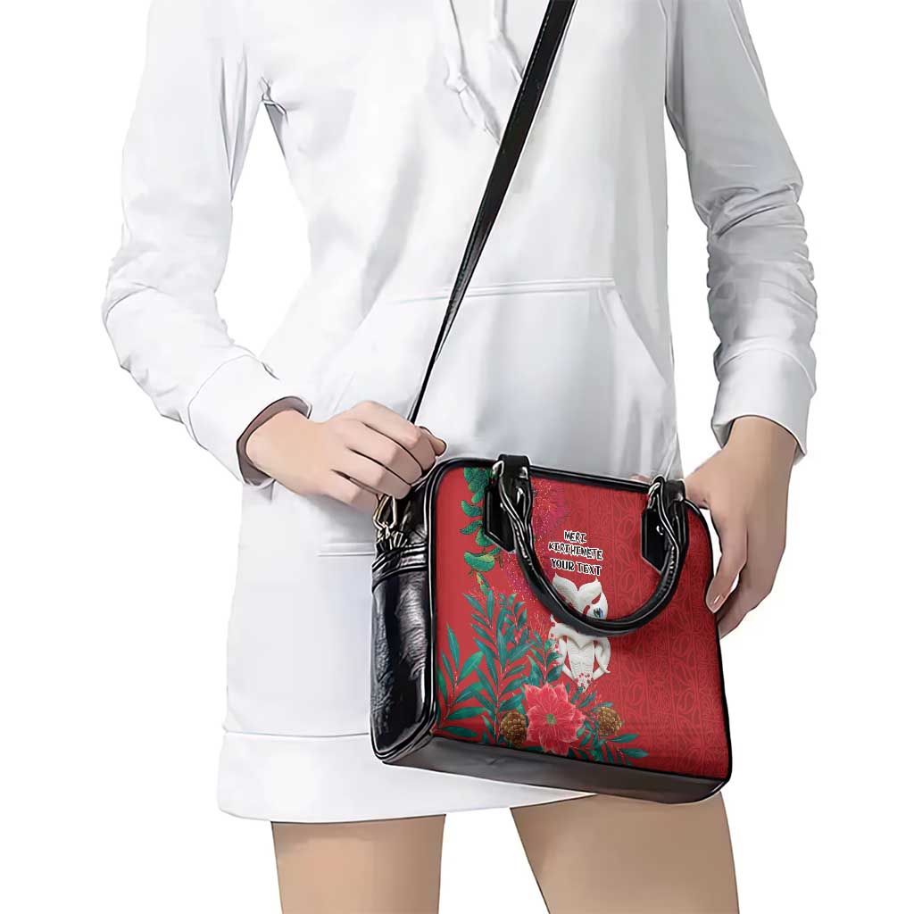 Maori Wheku Meri Kirihimete Personalised Shoulder Handbag All Red Indigenous Maori Motif - Aussie Hoodie