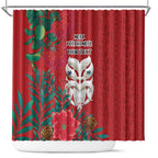 Maori Wheku Meri Kirihimete Personalised Shower Curtain All Red Indigenous Maori Motif - Aussie Hoodie