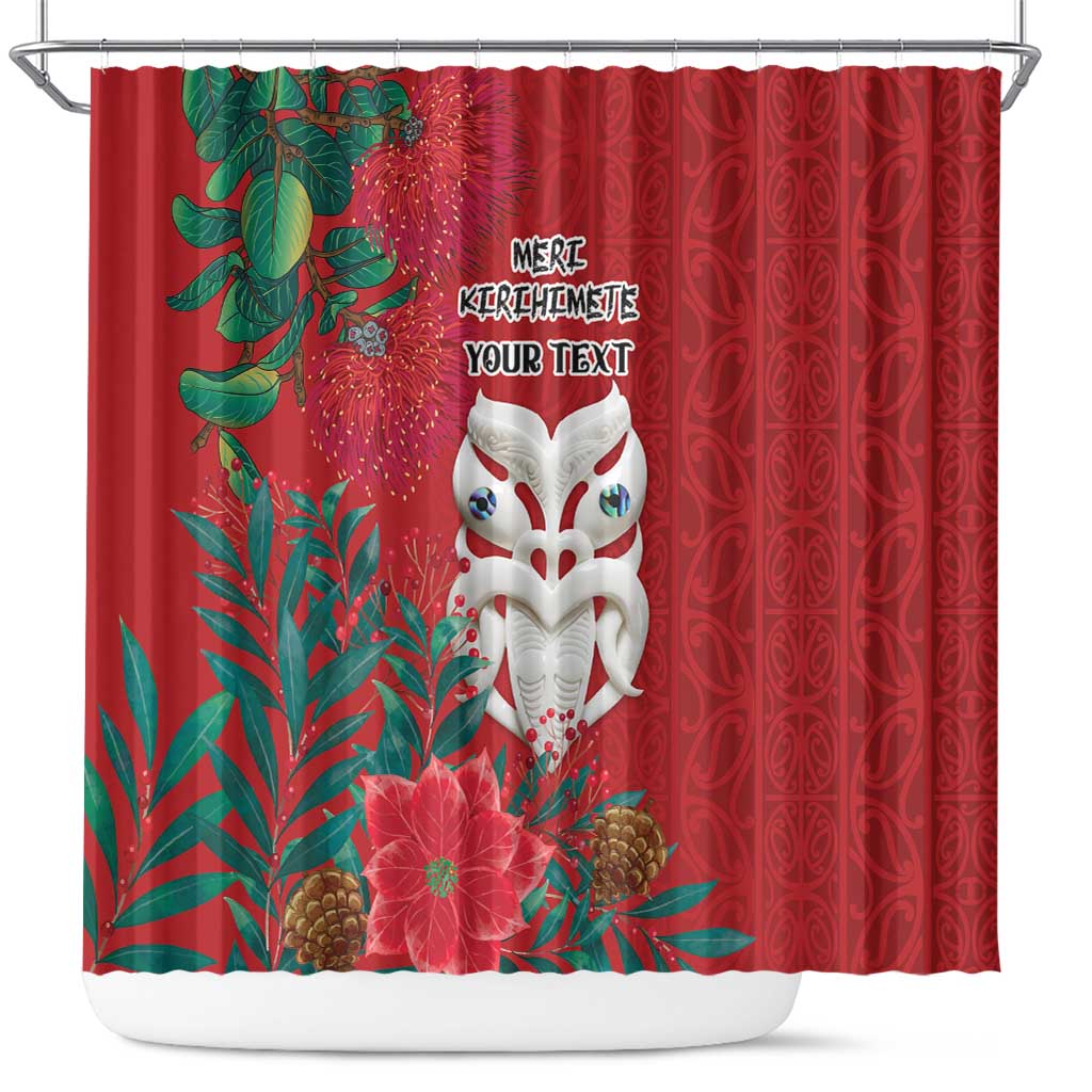 Maori Wheku Meri Kirihimete Personalised Shower Curtain All Red Indigenous Maori Motif - Aussie Hoodie