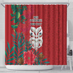 Maori Wheku Meri Kirihimete Personalised Shower Curtain All Red Indigenous Maori Motif - Aussie Hoodie