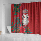 Maori Wheku Meri Kirihimete Personalised Shower Curtain All Red Indigenous Maori Motif - Aussie Hoodie