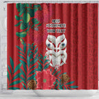 Maori Wheku Meri Kirihimete Personalised Shower Curtain All Red Indigenous Maori Motif - Aussie Hoodie