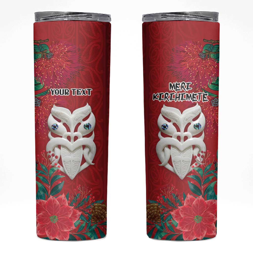 Maori Wheku Meri Kirihimete Personalised Skinny Tumbler All Red Indigenous Maori Motif - Aussie Hoodie