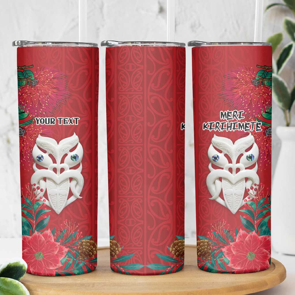 Maori Wheku Meri Kirihimete Personalised Skinny Tumbler All Red Indigenous Maori Motif - Aussie Hoodie
