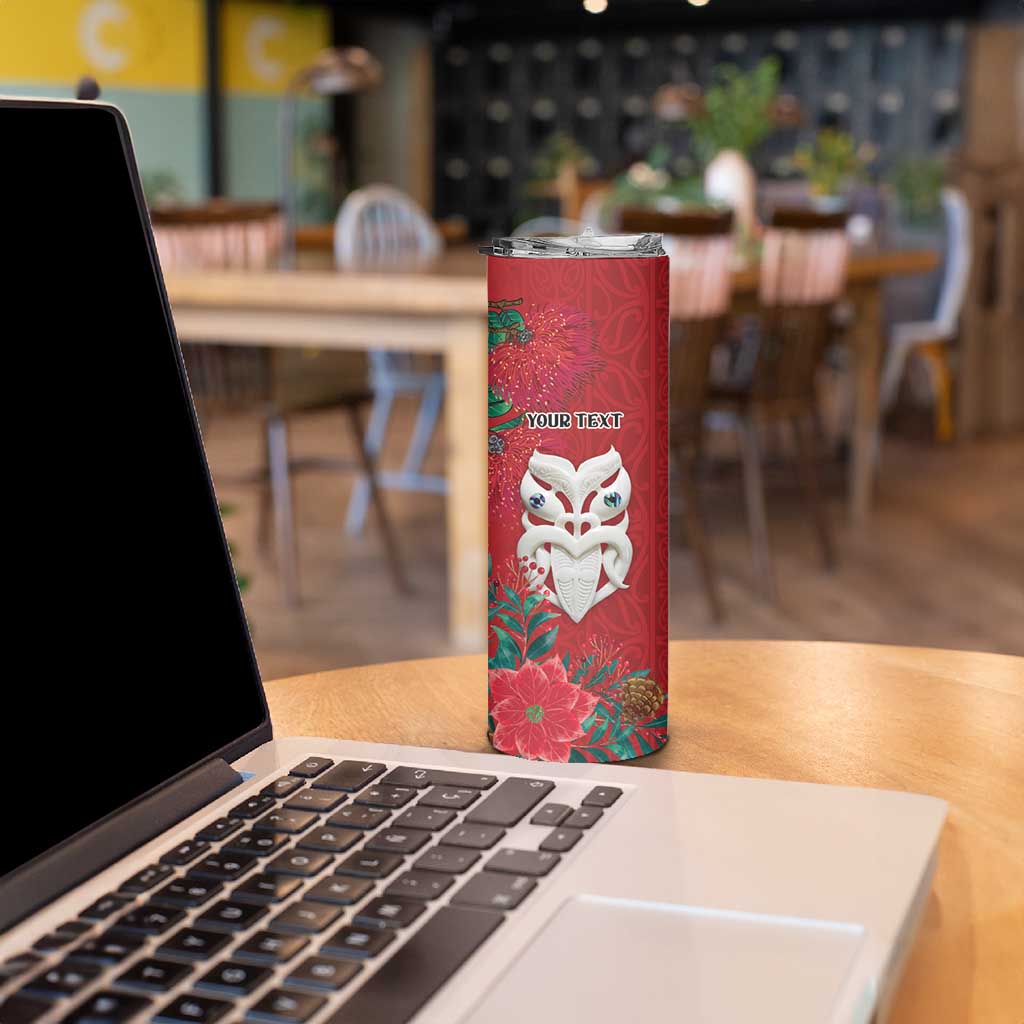 Maori Wheku Meri Kirihimete Personalised Skinny Tumbler All Red Indigenous Maori Motif - Aussie Hoodie