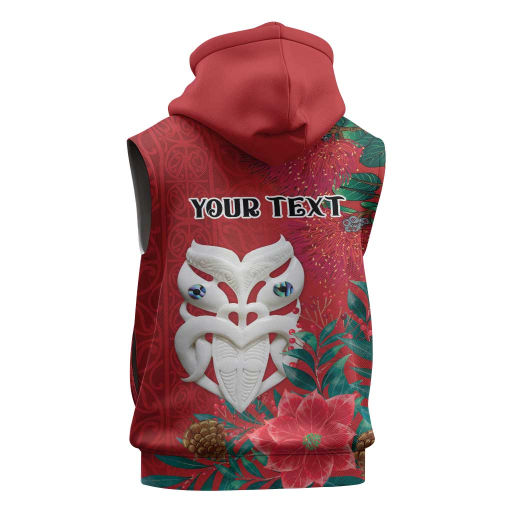 Maori Wheku Meri Kirihimete Personalised Sleeveless Hoodie All Red Indigenous Maori Motif - Aussie Hoodie