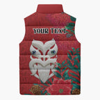 Maori Wheku Meri Kirihimete Personalised Sleeveless Puffer Jacket All Red Indigenous Maori Motif - Aussie Hoodie