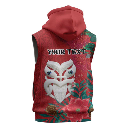 Maori Wheku Meri Kirihimete Personalised Sleeveless Zip Hoodie All Red Indigenous Maori Motif LT9