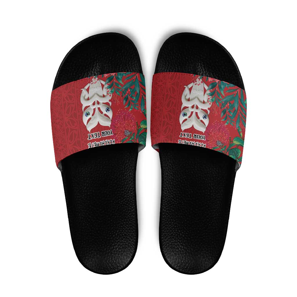 Maori Wheku Meri Kirihimete Personalised Slide Sandals All Red Indigenous Maori Motif - Aussie Hoodie
