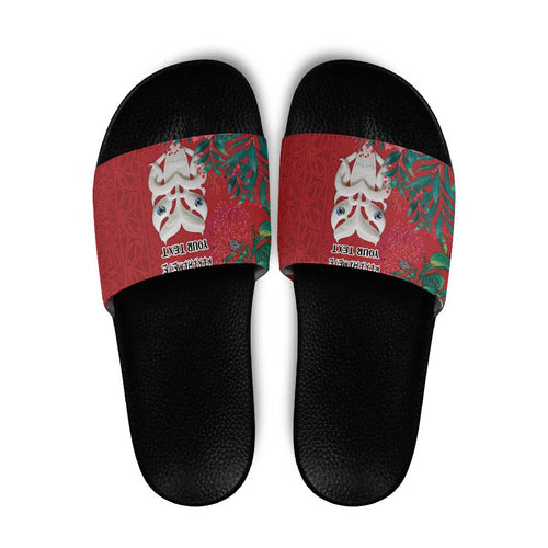 Maori Wheku Meri Kirihimete Personalised Slide Sandals All Red Indigenous Maori Motif - Aussie Hoodie