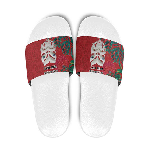 Maori Wheku Meri Kirihimete Personalised Slide Sandals All Red Indigenous Maori Motif - Aussie Hoodie