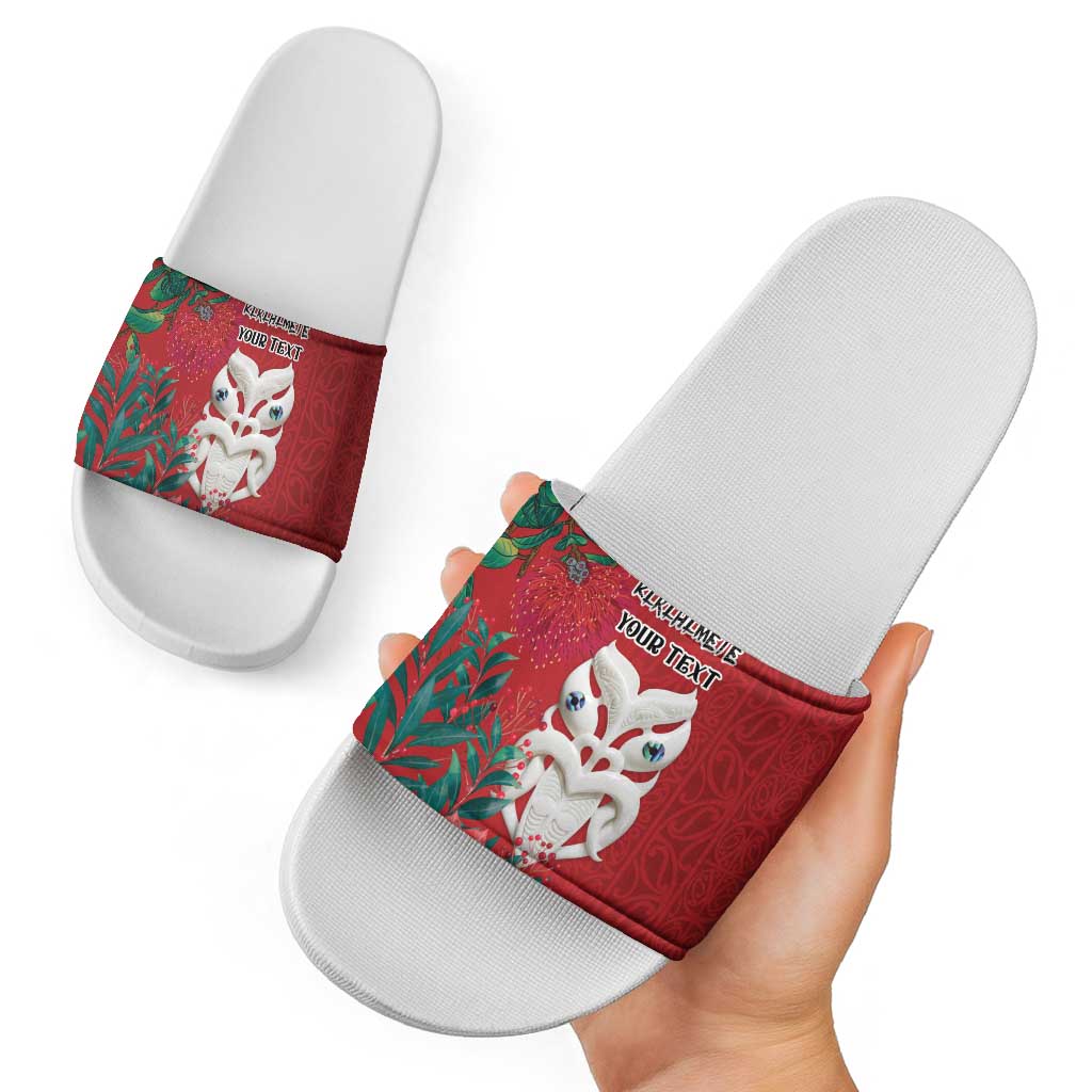 Maori Wheku Meri Kirihimete Personalised Slide Sandals All Red Indigenous Maori Motif - Aussie Hoodie