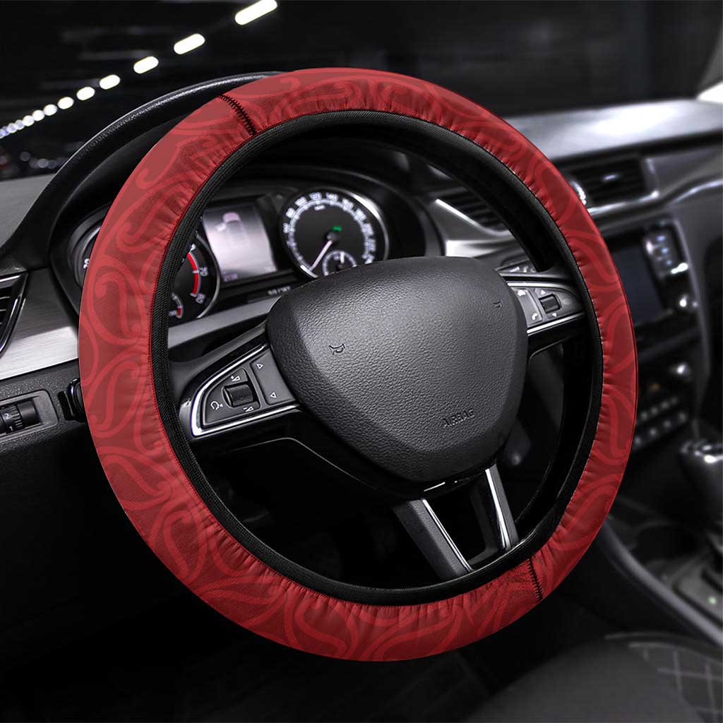 Maori Wheku Meri Kirihimete Steering Wheel Cover All Red Indigenous Maori Motif - Aussie Hoodie