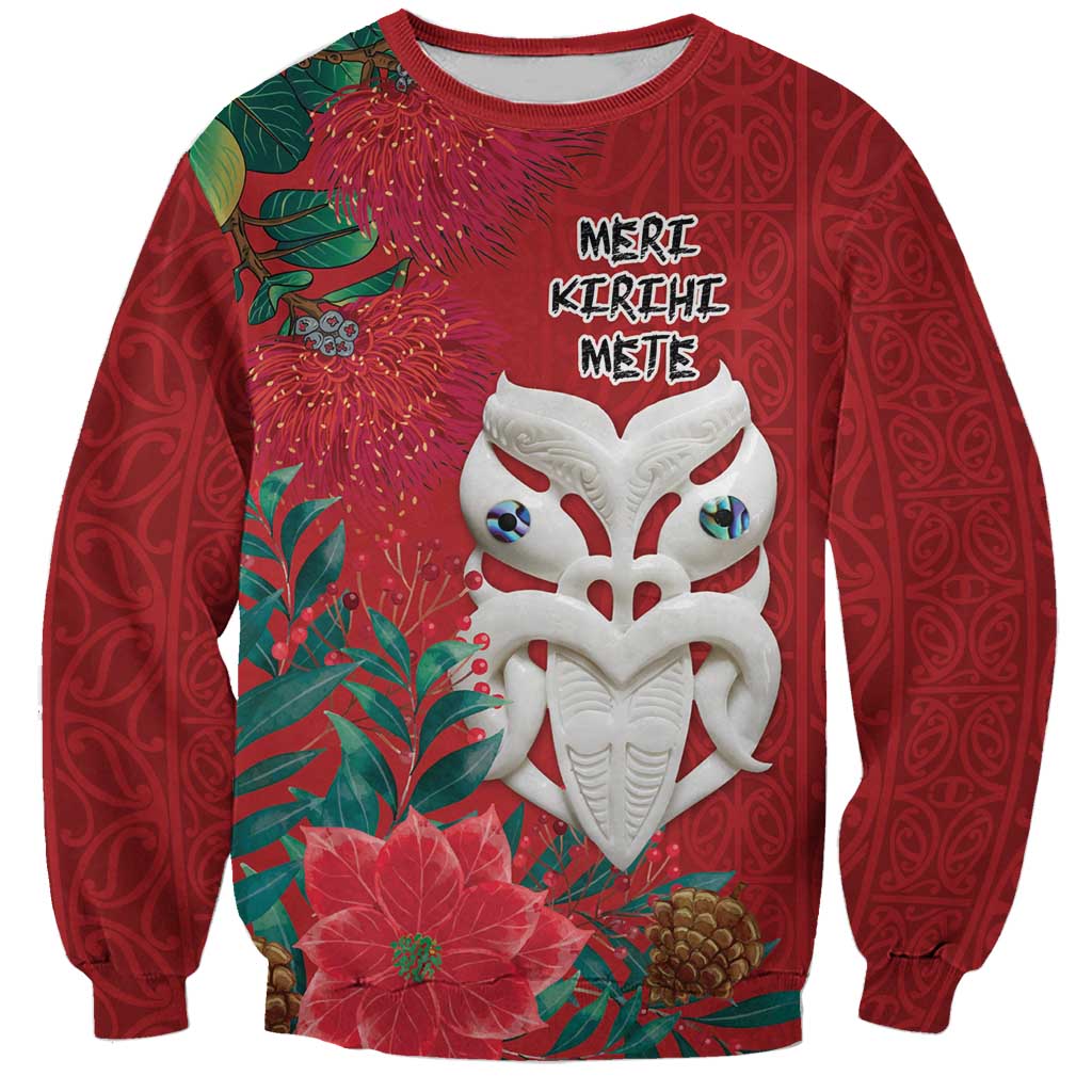 Maori Wheku Meri Kirihimete Personalised Sweatshirt All Red Indigenous Maori Motif - Aussie Hoodie