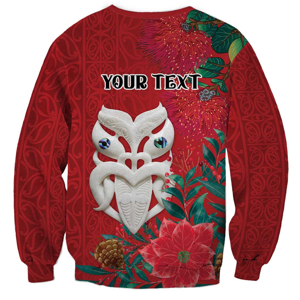 Maori Wheku Meri Kirihimete Personalised Sweatshirt All Red Indigenous Maori Motif - Aussie Hoodie