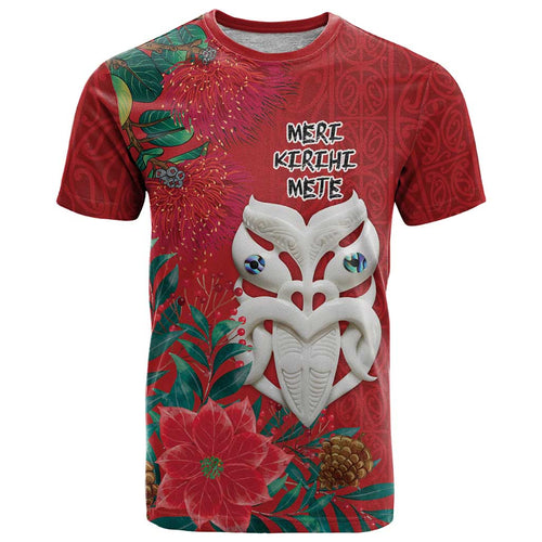 Maori Wheku Meri Kirihimete Personalised T Shirt All Red Indigenous Maori Motif - Aussie Hoodie