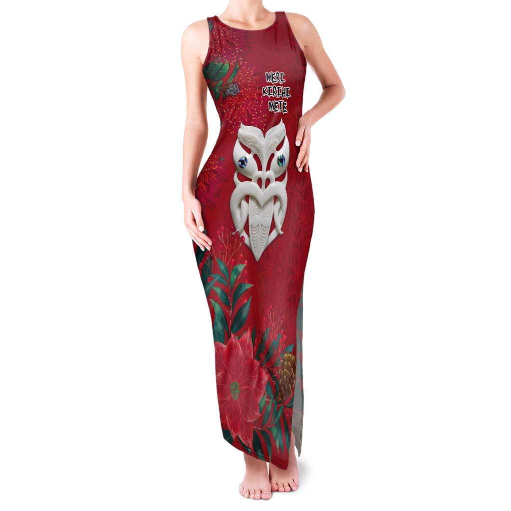 Maori Wheku Meri Kirihimete Personalised Tank Maxi Dress All Red Indigenous Maori Motif - Aussie Hoodie