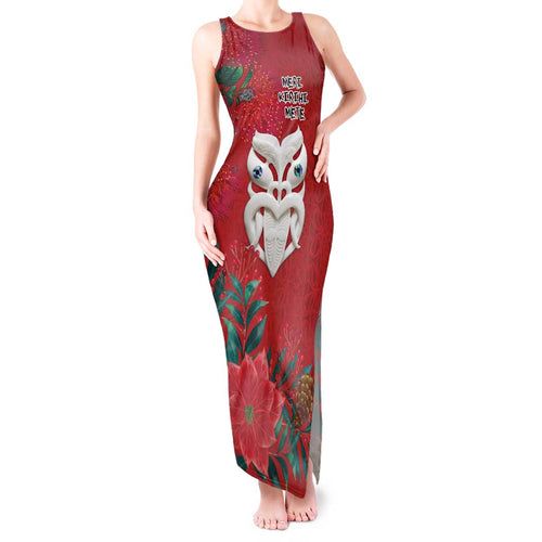 Maori Wheku Meri Kirihimete Personalised Tank Maxi Dress All Red Indigenous Maori Motif - Aussie Hoodie