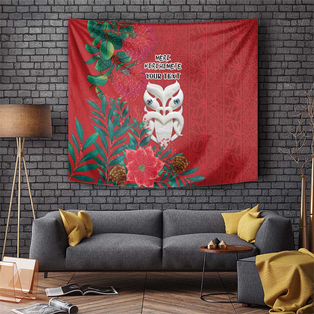 Maori Wheku Meri Kirihimete Personalised Tapestry All Red Indigenous Maori Motif - Aussie Hoodie