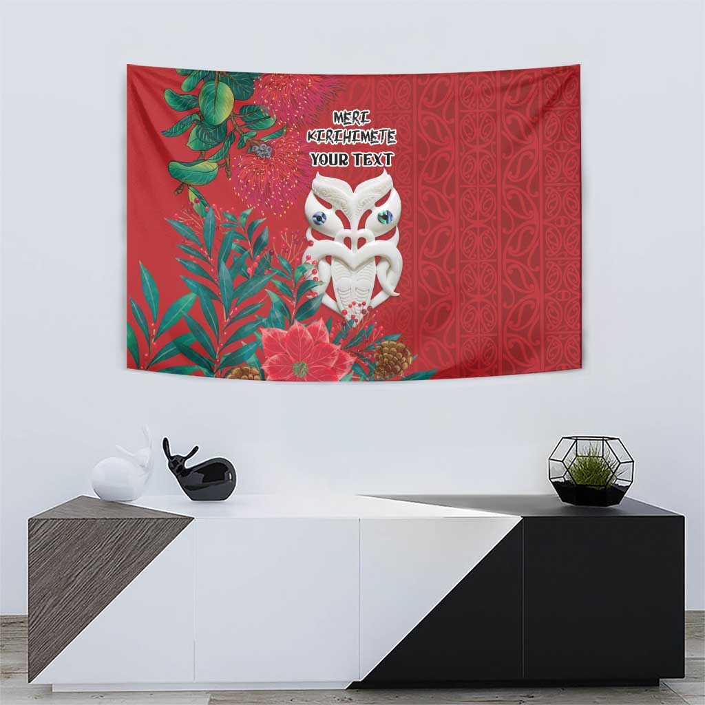 Maori Wheku Meri Kirihimete Personalised Tapestry All Red Indigenous Maori Motif - Aussie Hoodie